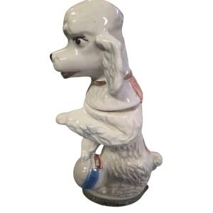 Vintage 1970 Beam Trophy Poodle Liquor Decanter Regal China White Ceramic Dog